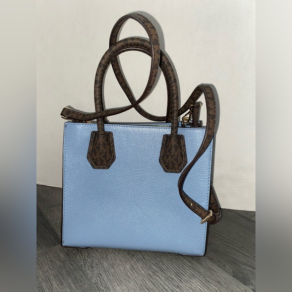 MICHAEL KORS MERCER MEDIUM MESSENGER CROSSBODY BAG CHAMBRAY & BROWN SIGNATURE - Picture 4 of 15